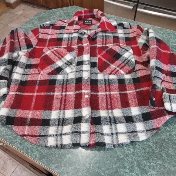 Zara Shacket Jacket Mens Womens Oversized Small Plaid Wool Blend Overshirt Cozy - Picture 1 of 14